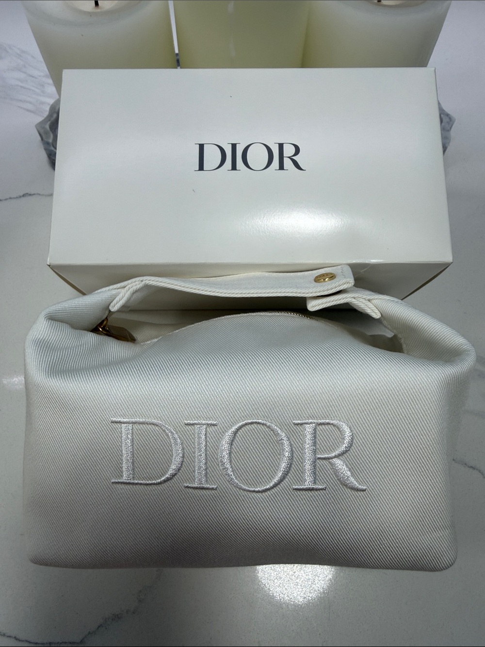 Dior White Cosmetic Pouch with Embroidered Logo